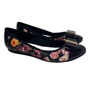 Anne Klein AK Sport AKARICIA Black Floral Bow Ballet Flats Womens 8.5 M Cottage